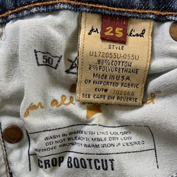 7 FOR ALL MANKIND SIZE 25x25 "CROPPED" LENGTH BOOTCUT BLUE JEANS MADE IN USA - Picture 6 of 6